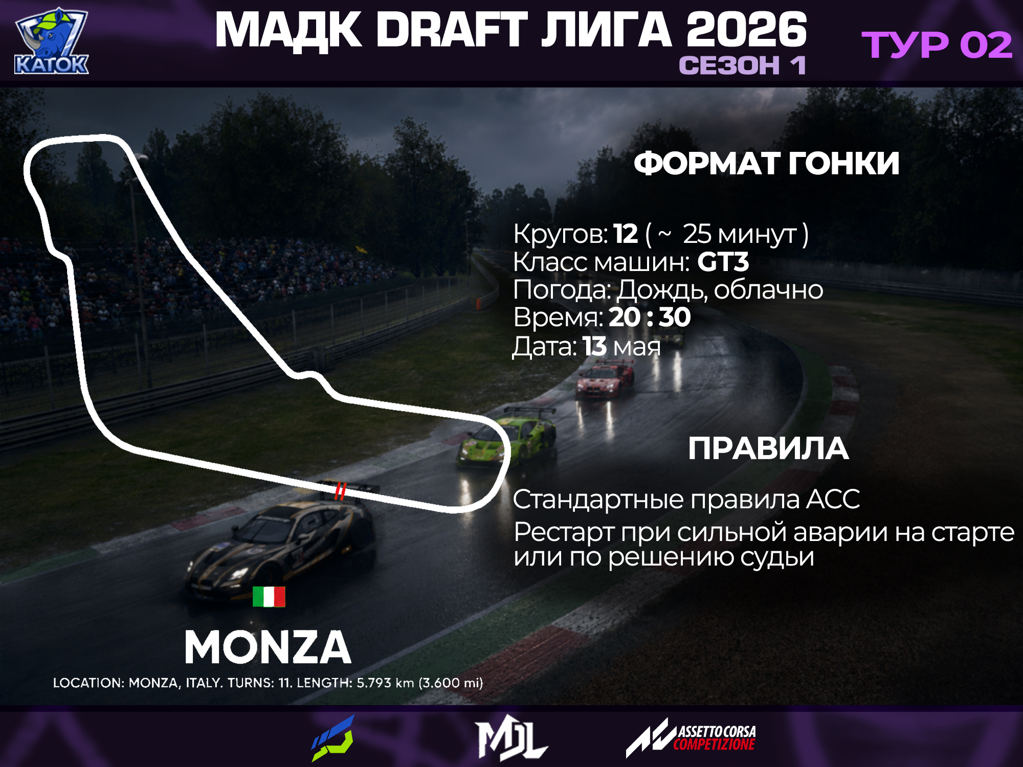 МАДК DRAFT ЛИГА 2026 по ACC — Тур 02 на Monza!